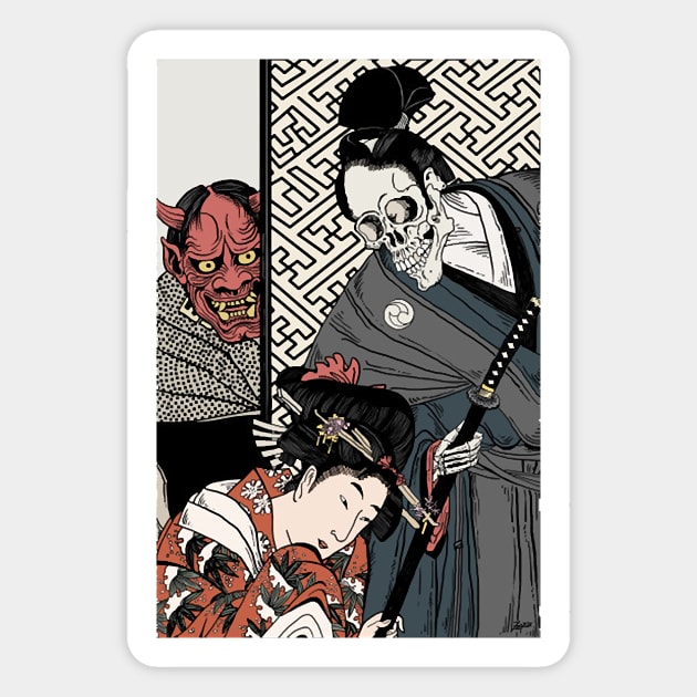 Samurai Death and the Maiden Sticker by anosek1993